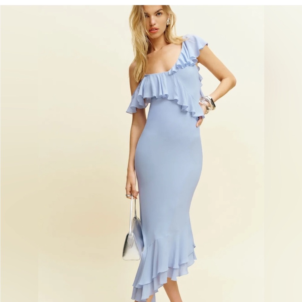NEW Reformation Martine Midi Dress Ice Water Light Blue | size S